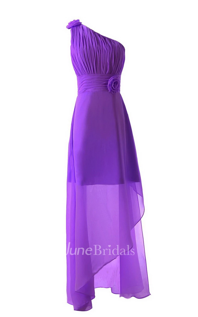 Asymmetrical One-shoulder Pleated A-line Gown With Flowers
