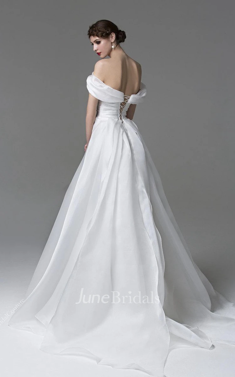 Off-Shoulder A-Line Organza Wedding Dress With Ruching