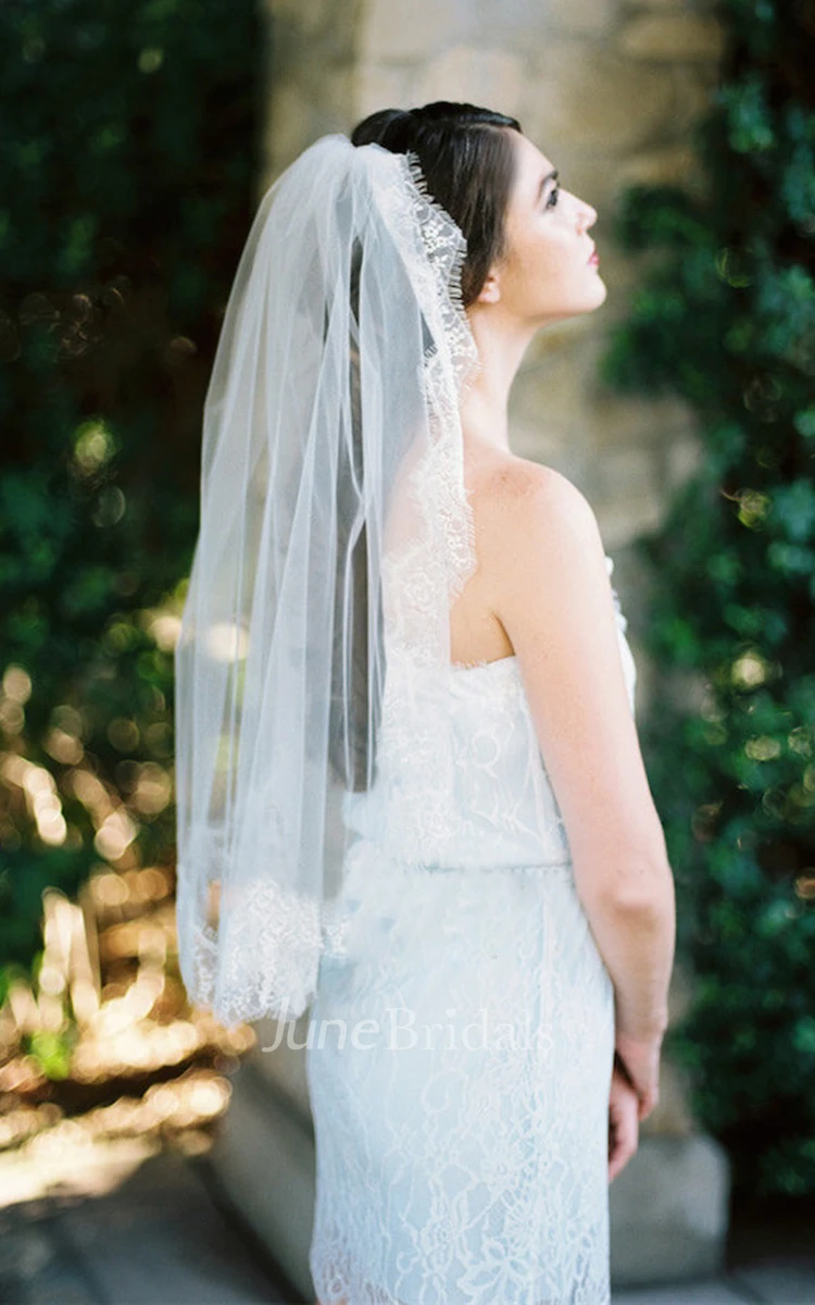 Simple Retro New Lace Applique Bride Wedding Veil Short Section Travel Photo Studio Photography Soft White Tulle