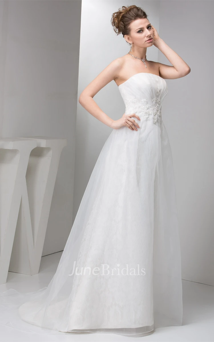 Strapless Chiffon Tulle A-Line Gown with Lace