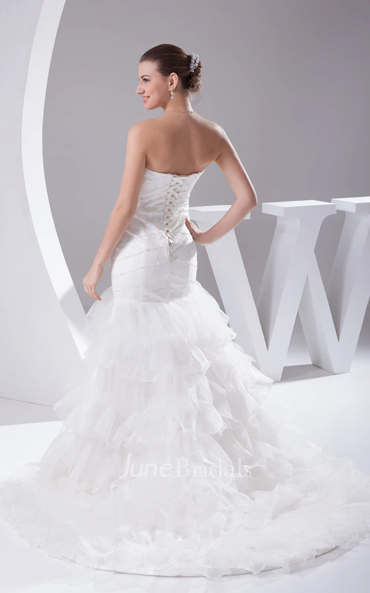 Strapless A-Line Tulle Dress With Ruffles and Beading