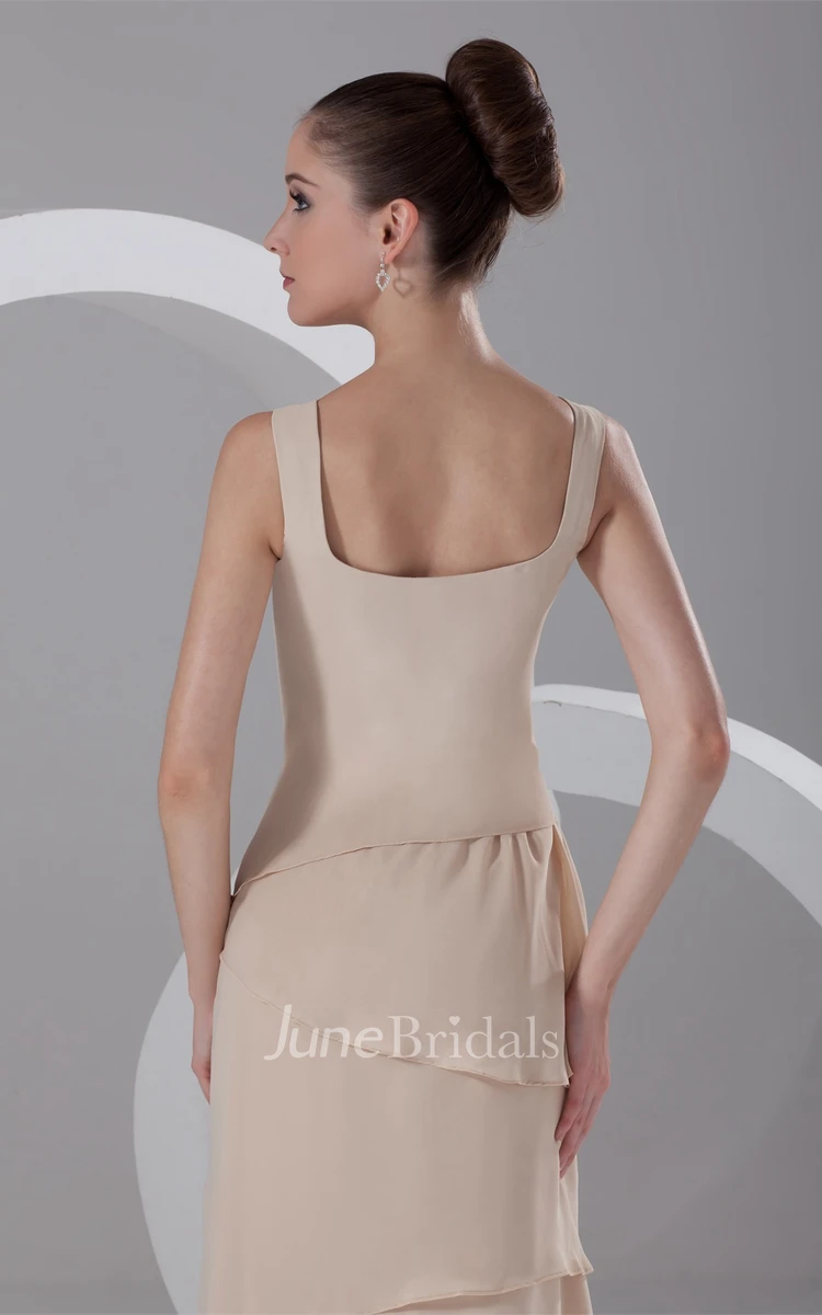 v-neck chiffon long sleeveless dress with layered design