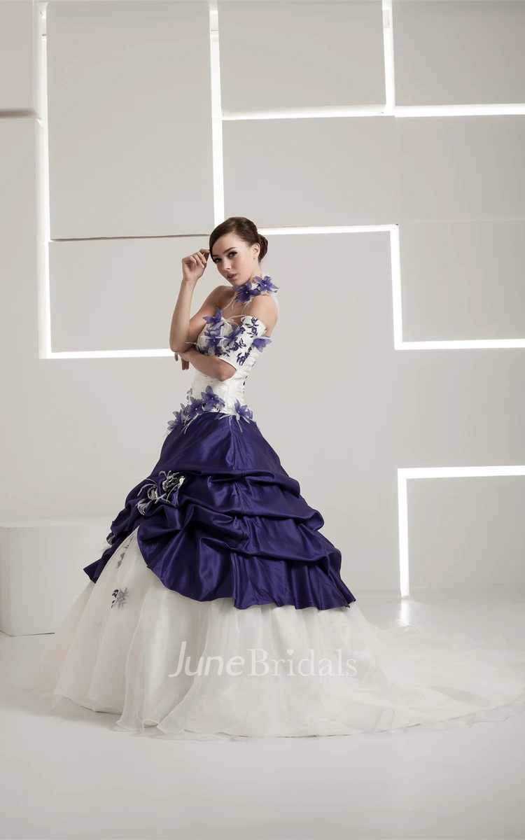 Strapless Pick-Up A-Line Ball Gown with Ruching and Appliques