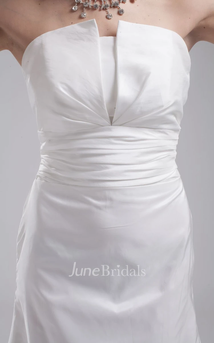 Strapless A-Line Dress With Ruched Waist and Brush Train