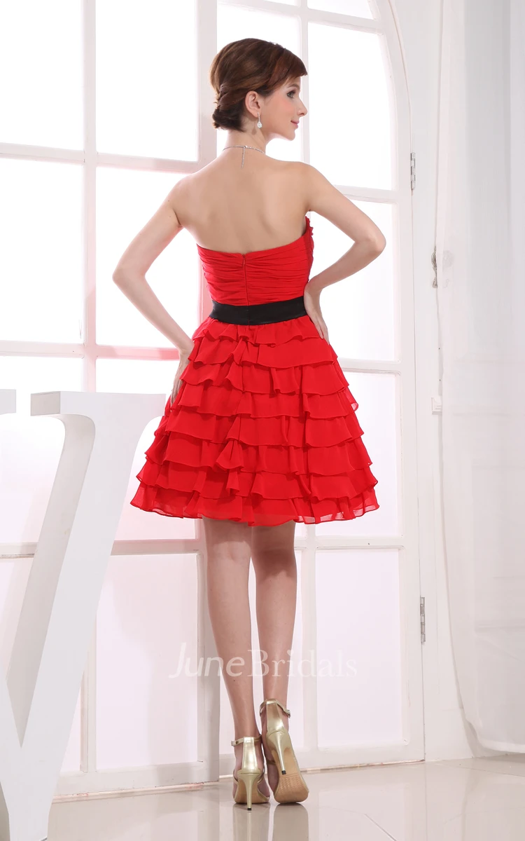 Flamboyant Sweetheart Ruched Dress With Flower and Tiers
