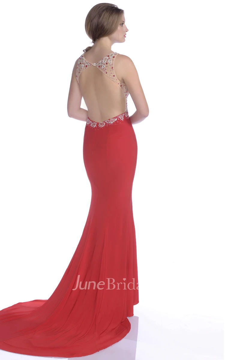 Sleeveless Chiffon Form-Fitted Prom Dress With Side Slit And Asymmetrical Waistline