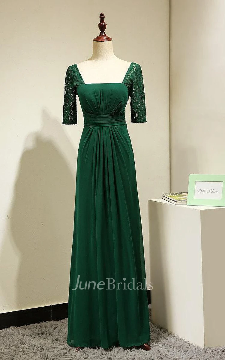Emerald Green Lace Short Sleeves Formal Gown