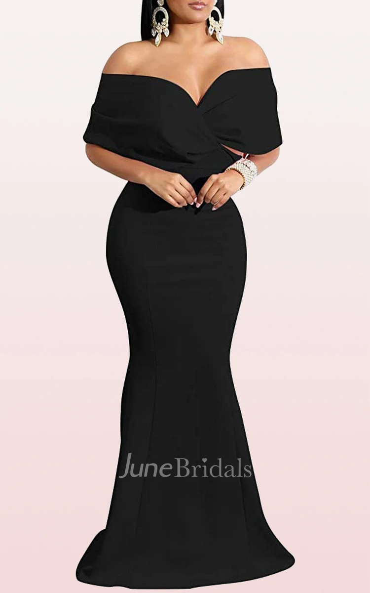 Mermaid Off-the-shoulder V-neck Satin Evening Dress With Criss Cross