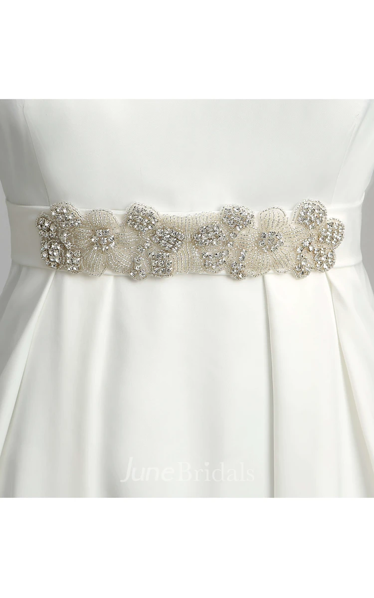 Graceful Off-the-shoulder A-line Beaded Satin Wedding Dress