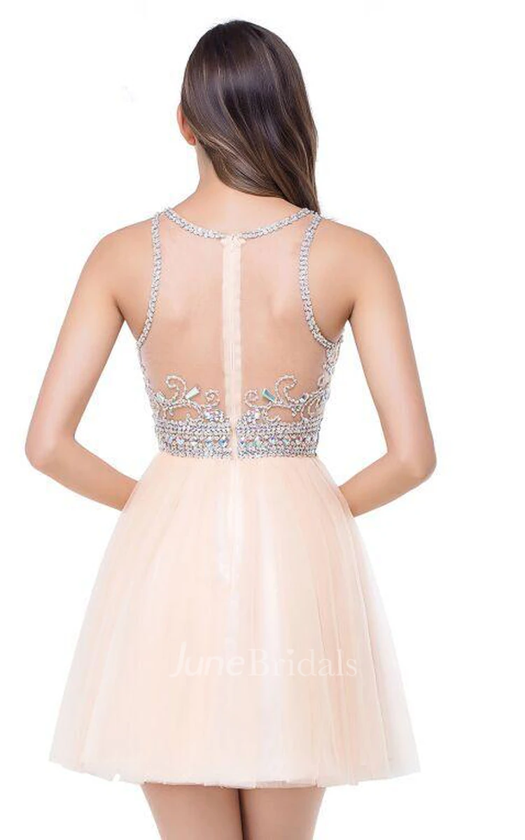 Elegant Beadings Crystal Short Prom Dress Chiffon Homecoming Gown
