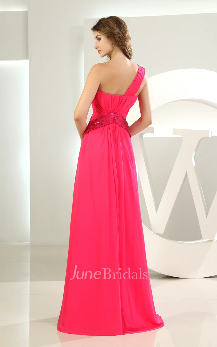 Sleeveless Chiffon Floor-Length Dress With Sequins and Single Strap