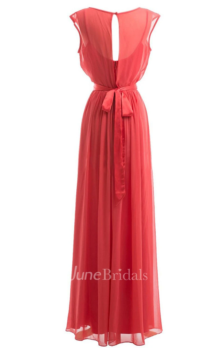 Two Piece Full Length Pleated Gown With Keyhole Back