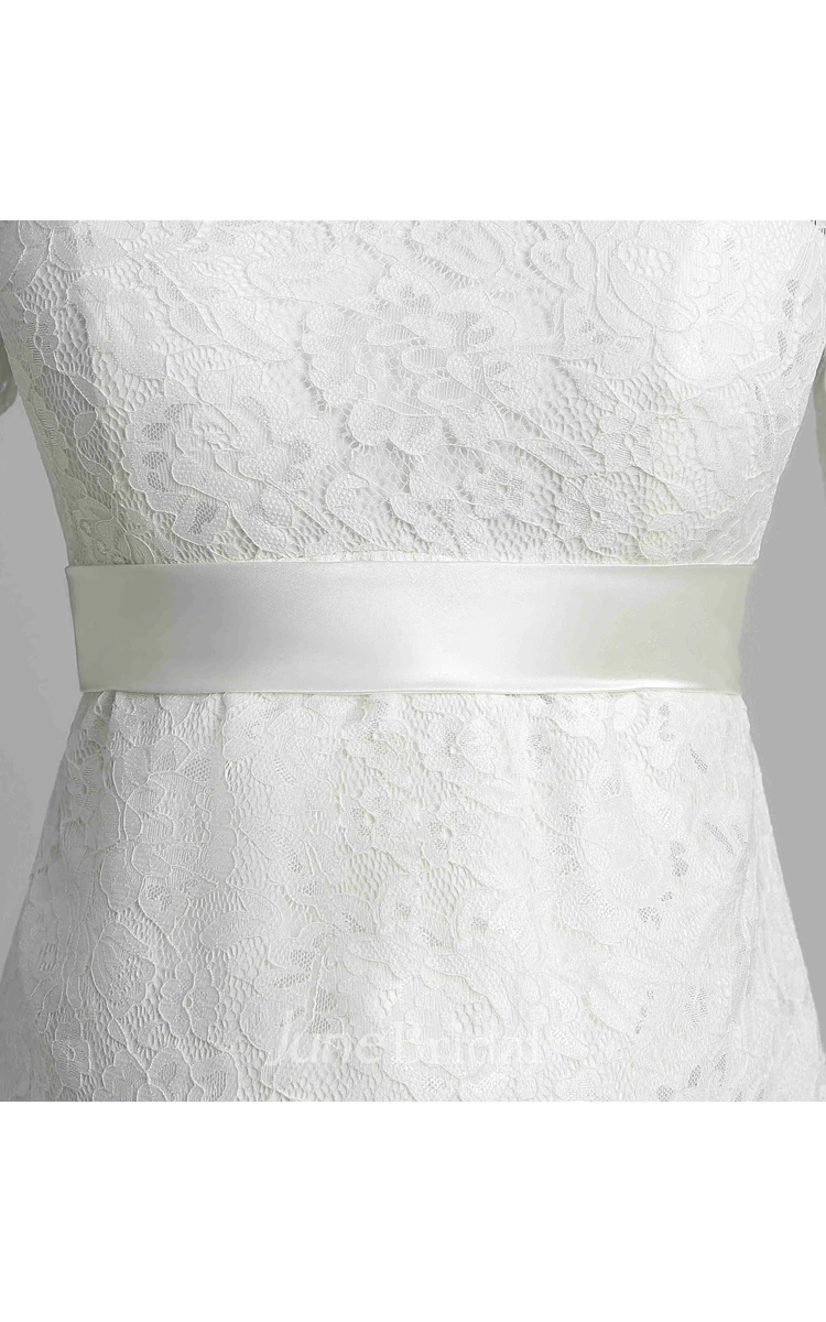 Knee-length A-line V-neck Illusion 3/4 Length Sleeve Illusion Lace Maternity Weeding Dress