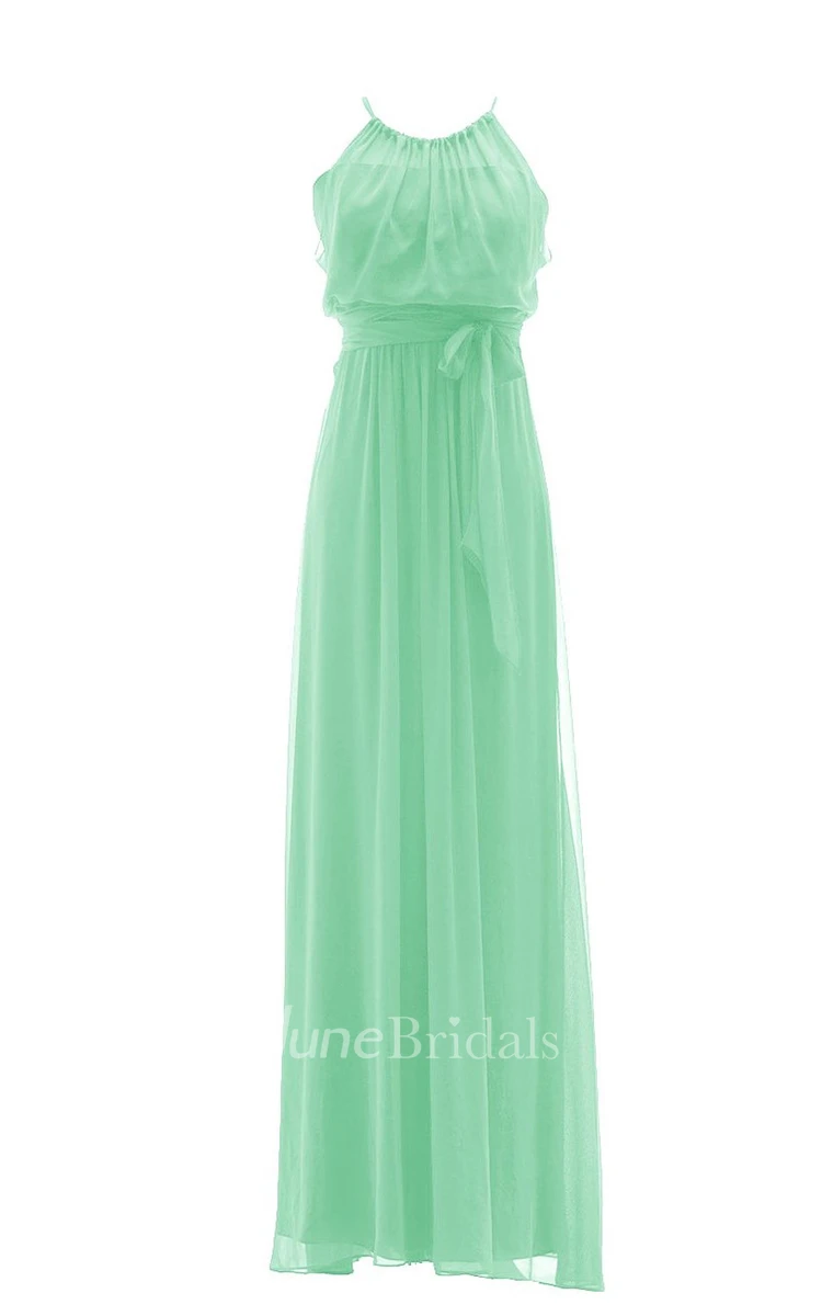 Graceful Halter Pleated Chiffon A-line Gown With Sash