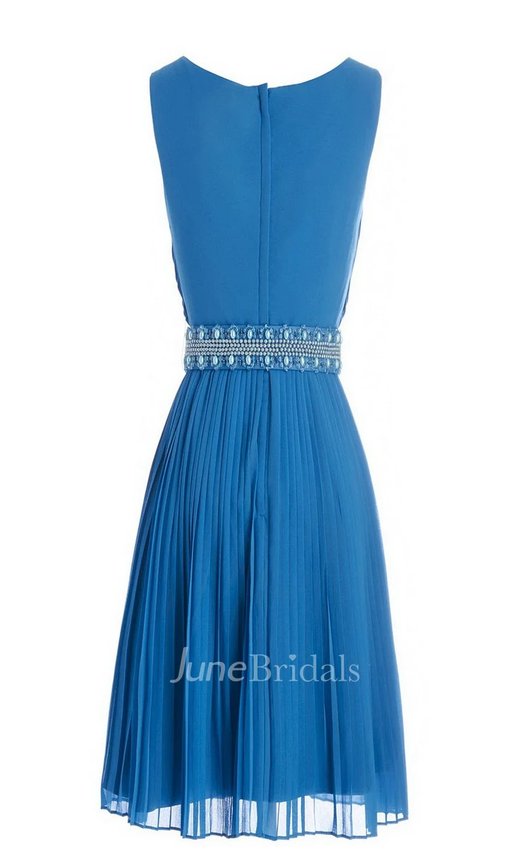 Simple V-neck Pleated A-line Gown With Beaded Band
