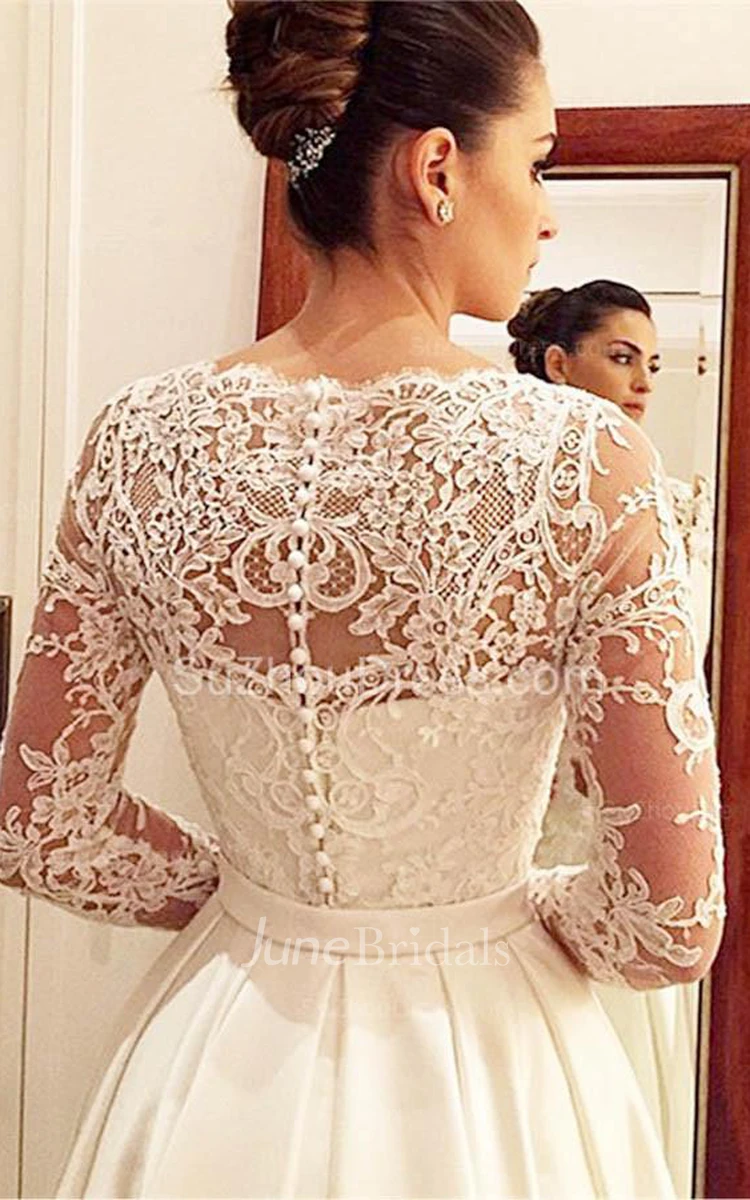 Elegant Scoop Long Sleeve Wedding Dress With Lace Appliques