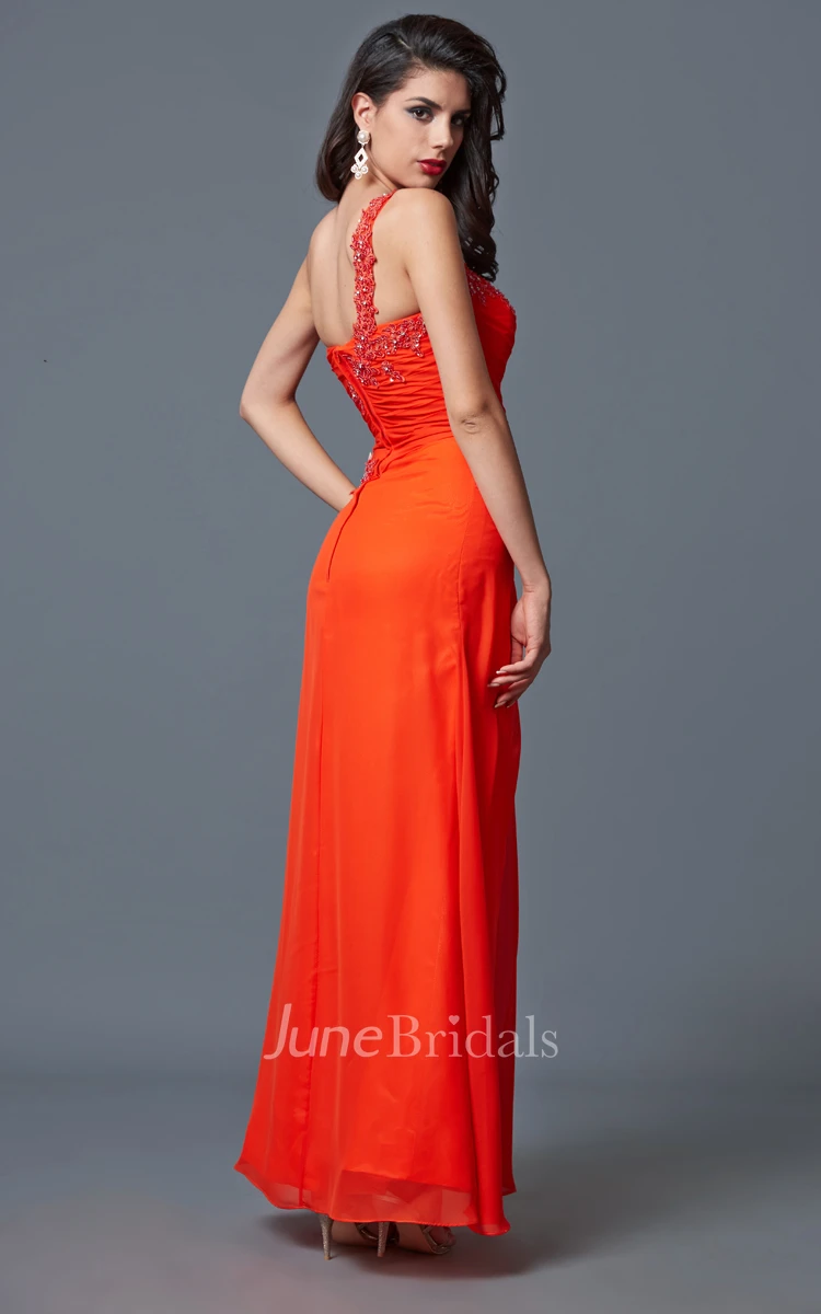 One shoulder Long Chiffon Mother of the Bride Dress