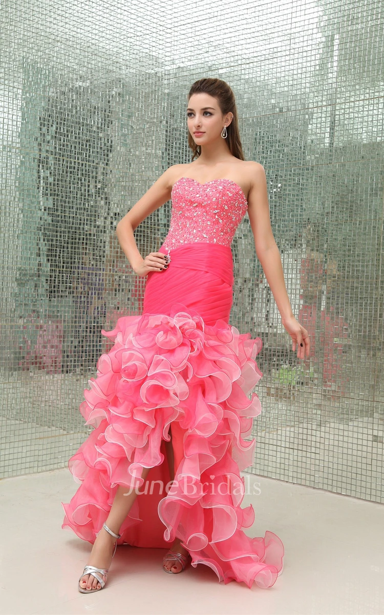 Sweetheart Front-Split Mermaid Gown with Beading and Ruffles