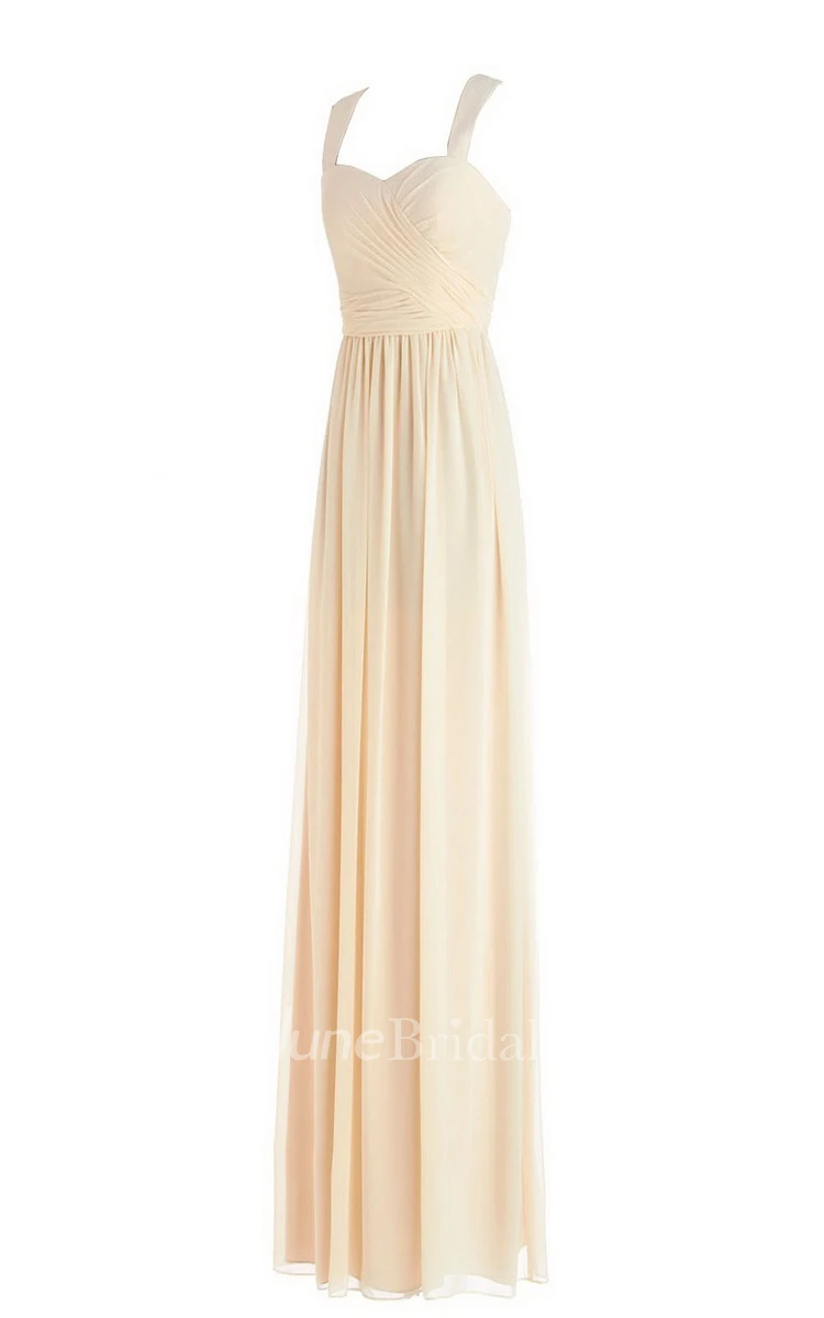 Simple Straps Ruched A-line Gown With Zipper Back