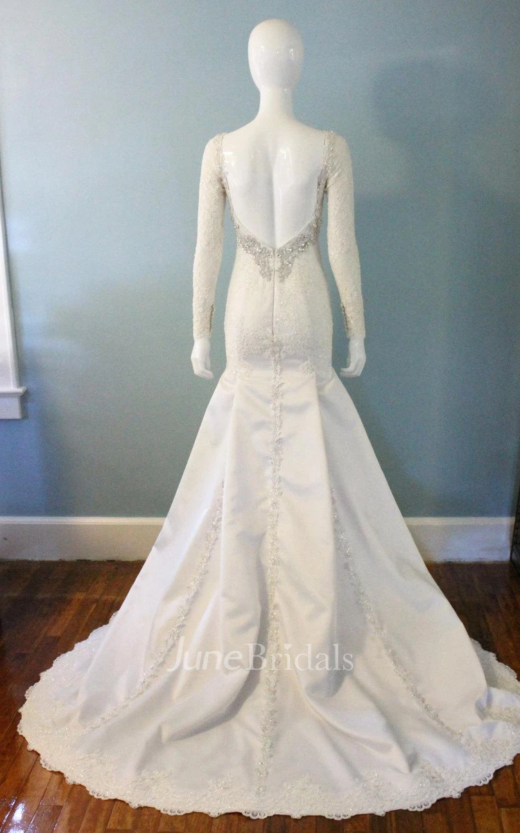 V Neck Satin Appliques Long Sleeve Beading Wedding Dress V Neck Satin Appliques Long Sleeve Beading Wedding Dress