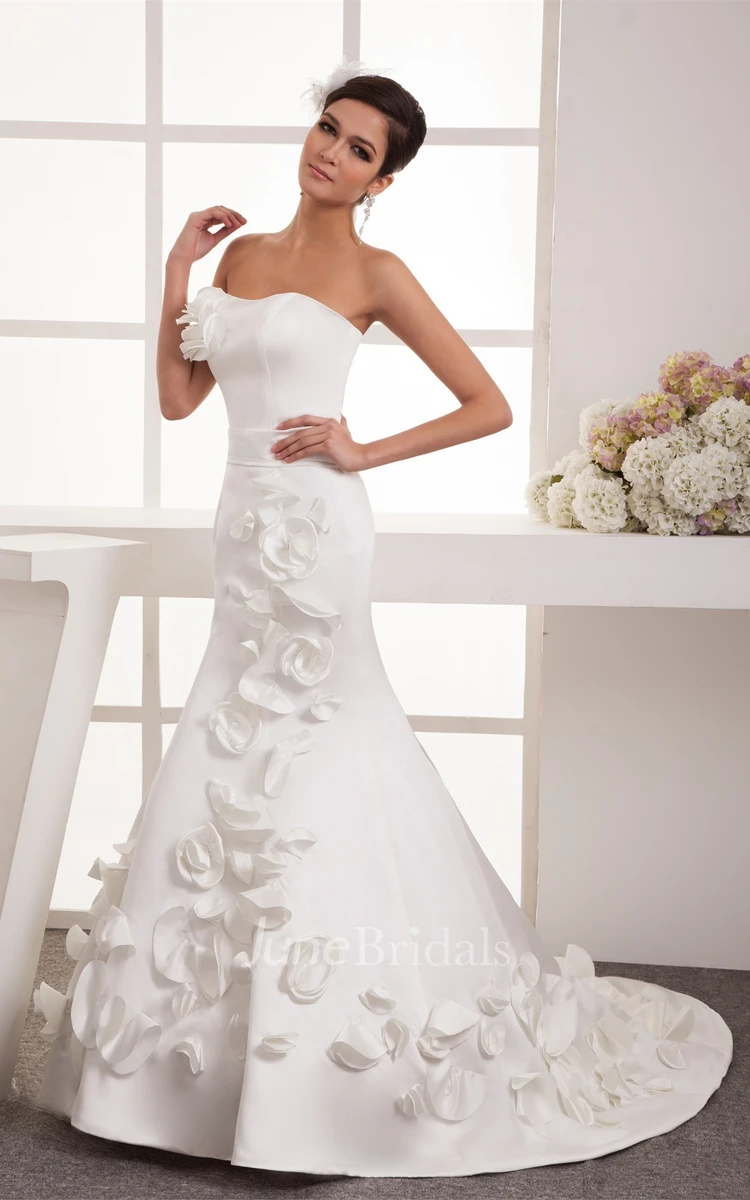 Strapless Satin Trumpet Gown with Floral Embellishment