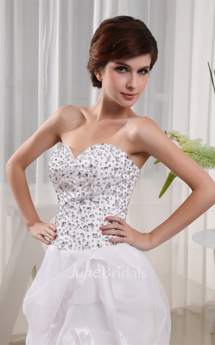 Sweetheart High-Low Dress with Tiers and Jeweled Bodice