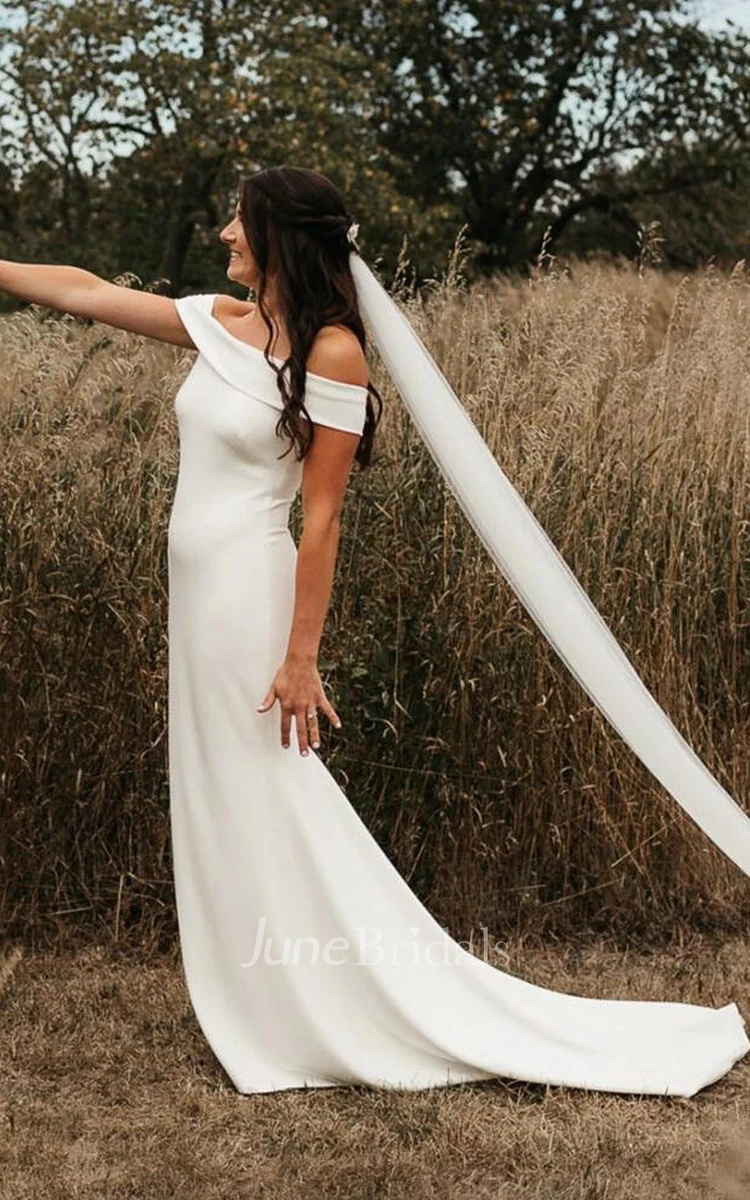 Simple Trumpet Satin Off-the-shoulder Strapless Sleeveless Wedding Dress