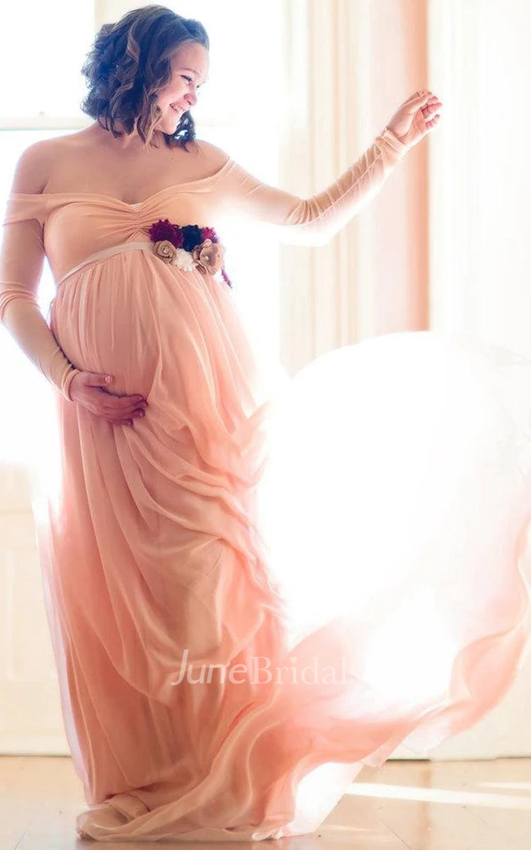 Women's Convertible Multi Way Wrap Tulle Maternity Dress Fit Maxi Off  Shoulder Evening Gown for Photoshoot Baby Shower