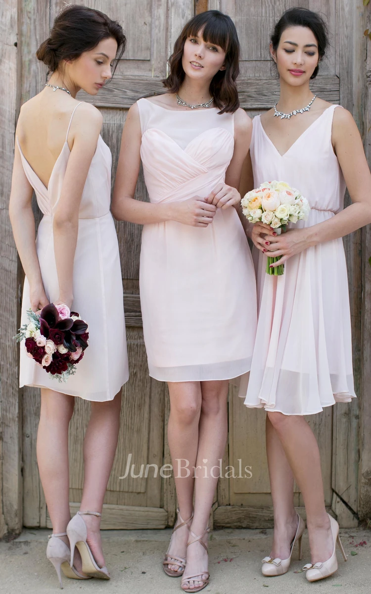 Short Bateau Neck Criss-Cross Sleeveless Chiffon Muti-Color Convertible Bridesmaid Dress