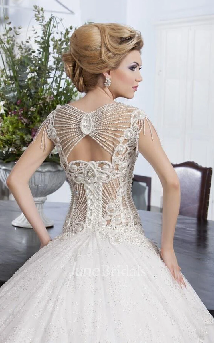 Glamorous Beadings Ball Gown Wedding Dress Tulle Lace Bridal Gown