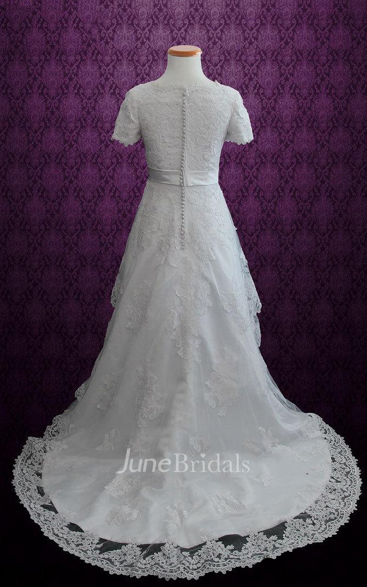 Modest Short Sleeves Lace Church White Conservative Harper Dress