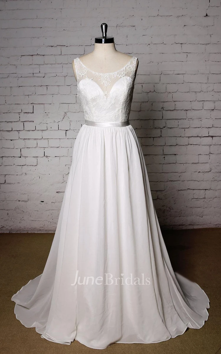 Scoop Neck Sleeveless A-Line Wedding Dress With Chiffon Skirt