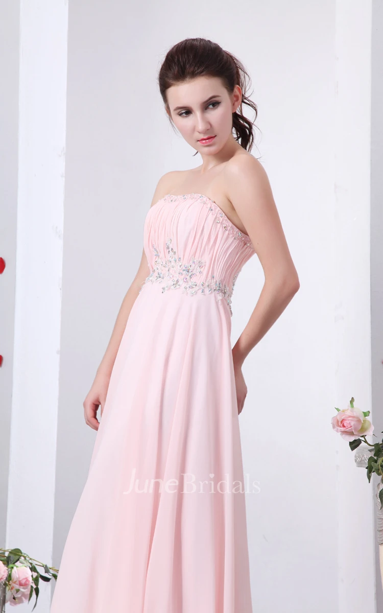 Modern Strapless Ruched Dress With Crystal Detailing And Draping