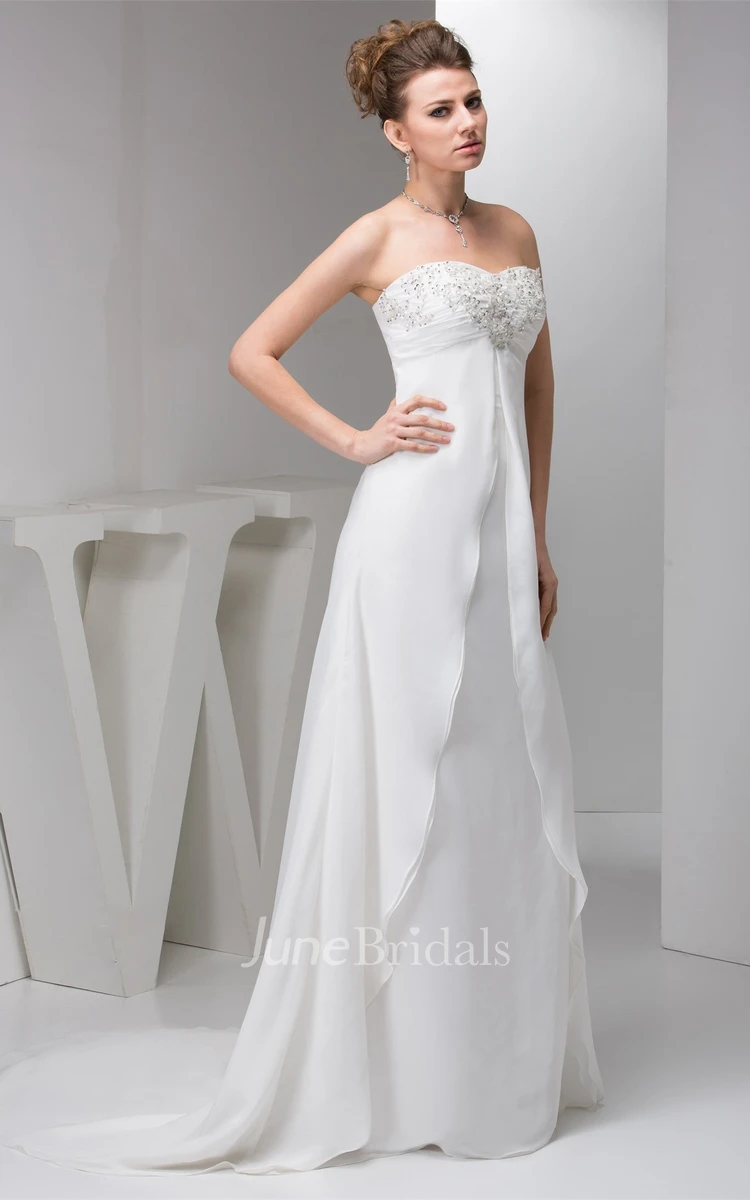 Sweetheart Ruched Chiffon Dress with Crystal Detailing