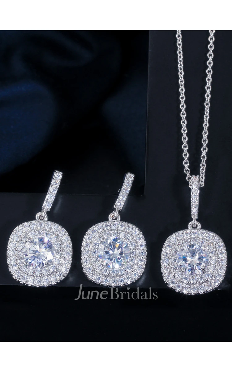 Elegant Square Shape Multiple Color Rhinestone Necklace and Earrings Jewelry Set