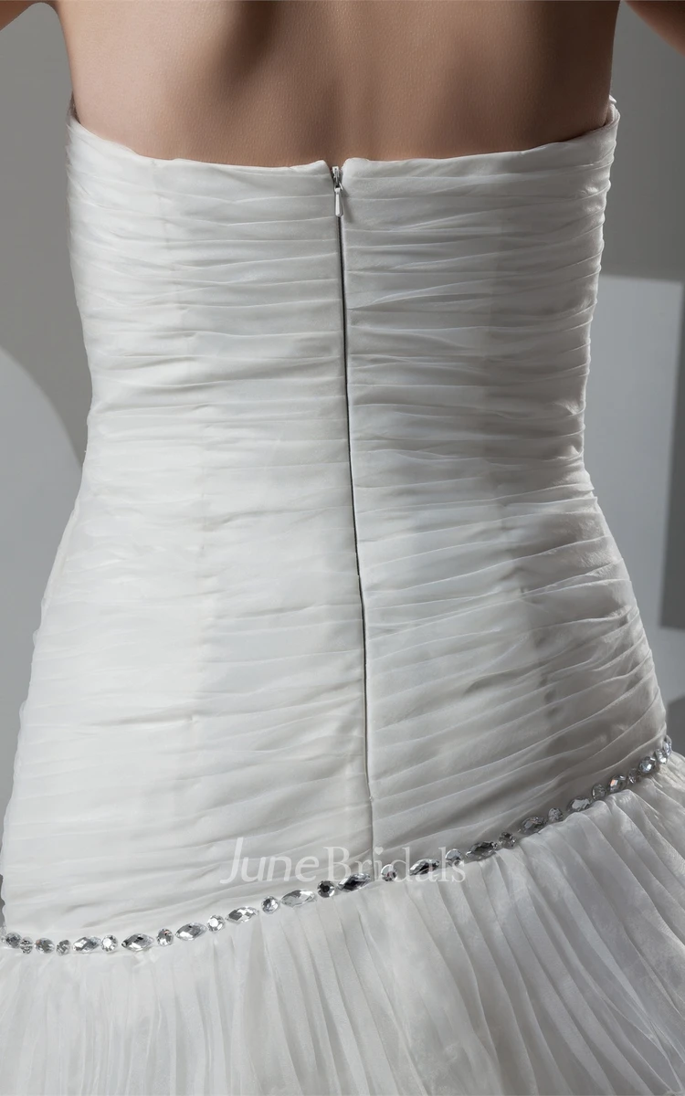 Sleeveless Ruched A-Line Dress with Beading and Tiers