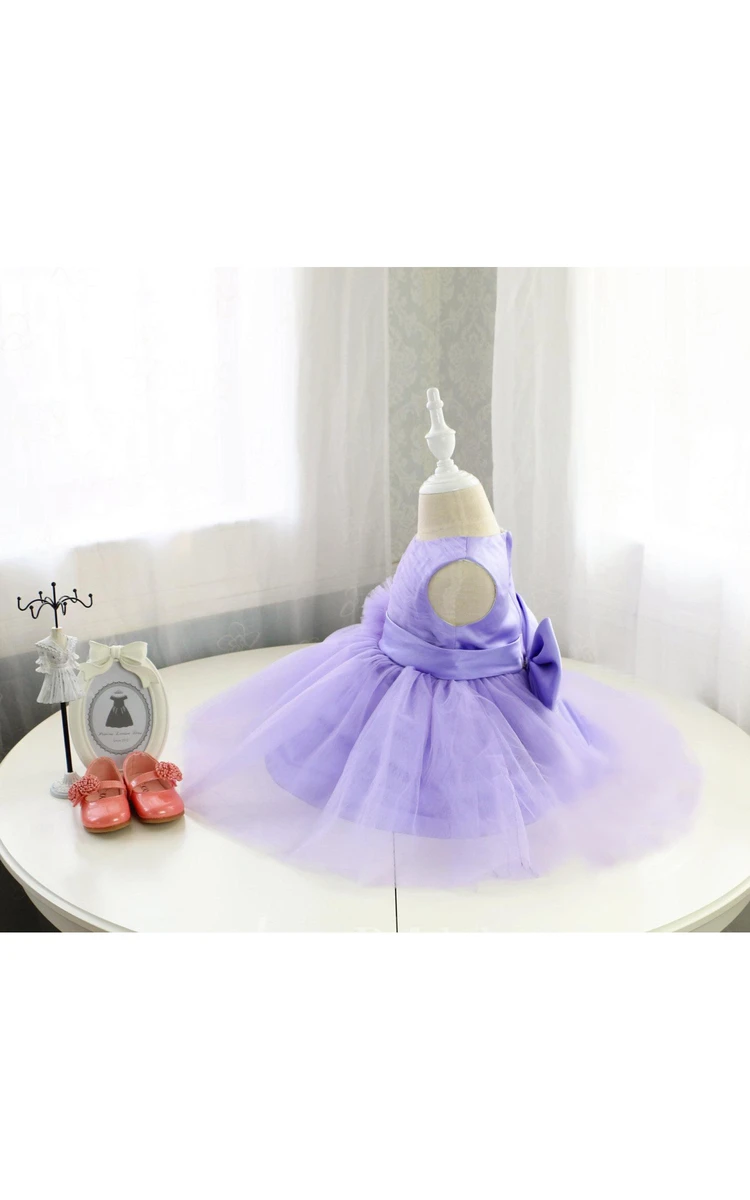 Sleeveless High Neck Ruched Organza Dress With Purple Sash