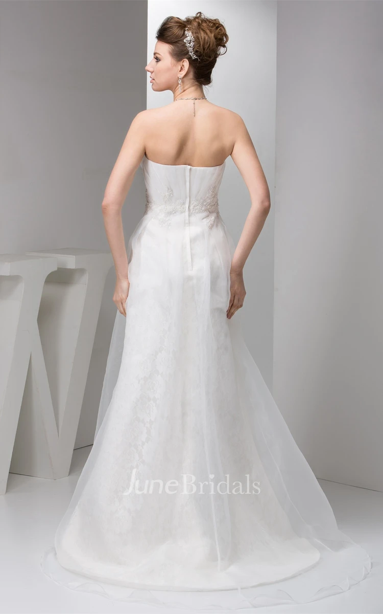 Strapless Chiffon Tulle A-Line Gown with Lace