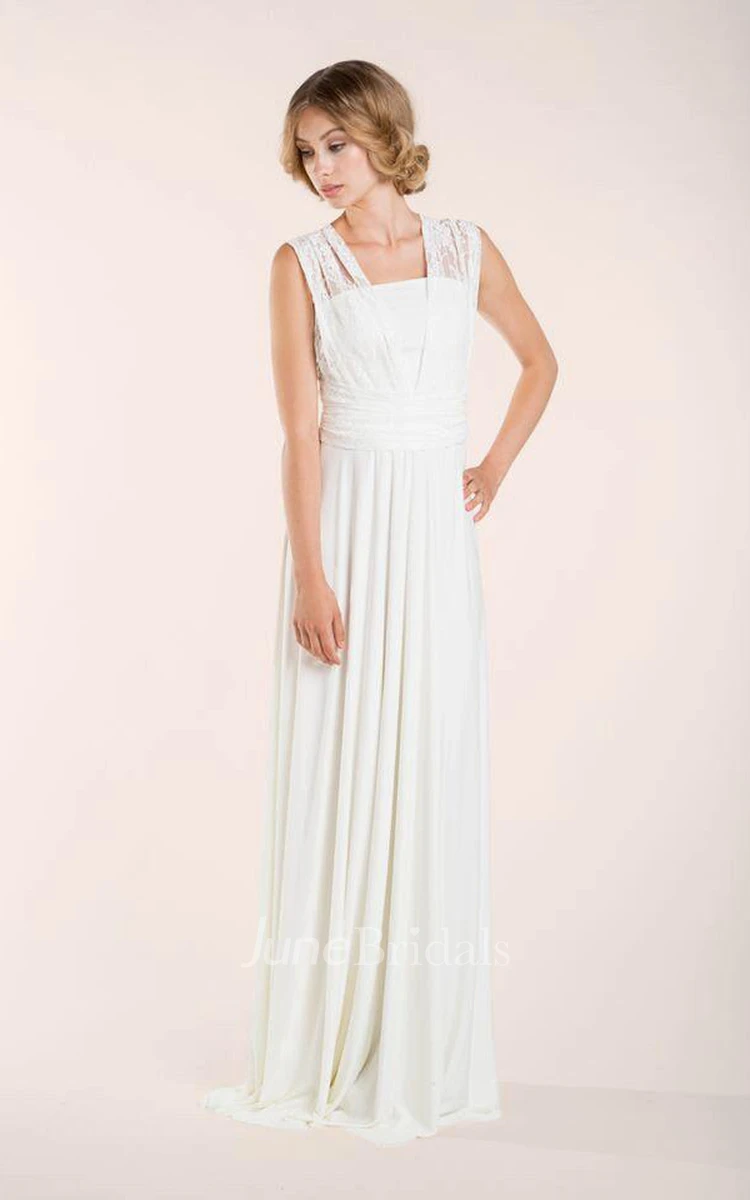 Lace Lay Sleeveless Ivory Floor-Length Dress With Pleats