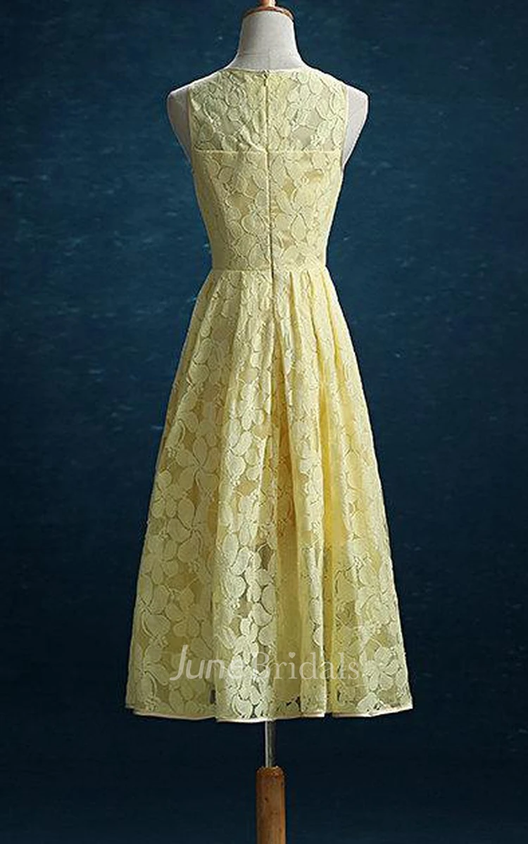 Lace Daffodil Bridesmaid Daffodil Lace Tea Length Wedding Formal Party Prom Tea Length Dress