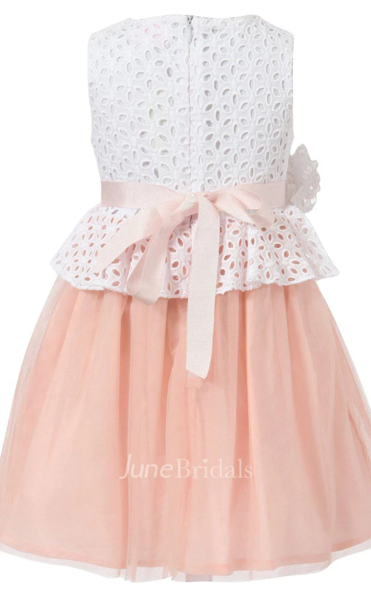 Sleeveless Scoop-neck A-line Tulle Dress With Belt