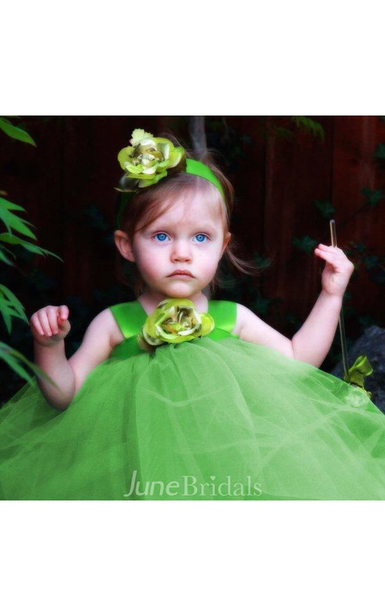 Sleeveless Pleated Long Tulle Dress With Flower