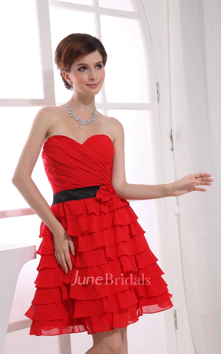 Flamboyant Sweetheart Ruched Dress With Flower and Tiers