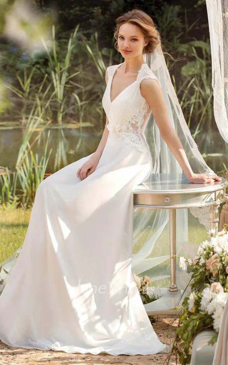 Chiffon Satin Floral Lace Wedding Dress