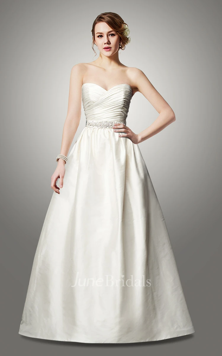 Beaded A-Line Sweetheart Taffeta Wedding Dress With Bow