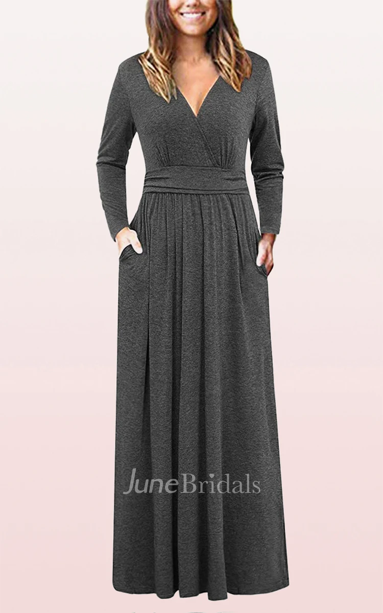 A Line V-neck Jersey Mother Formal Dress With Pockets