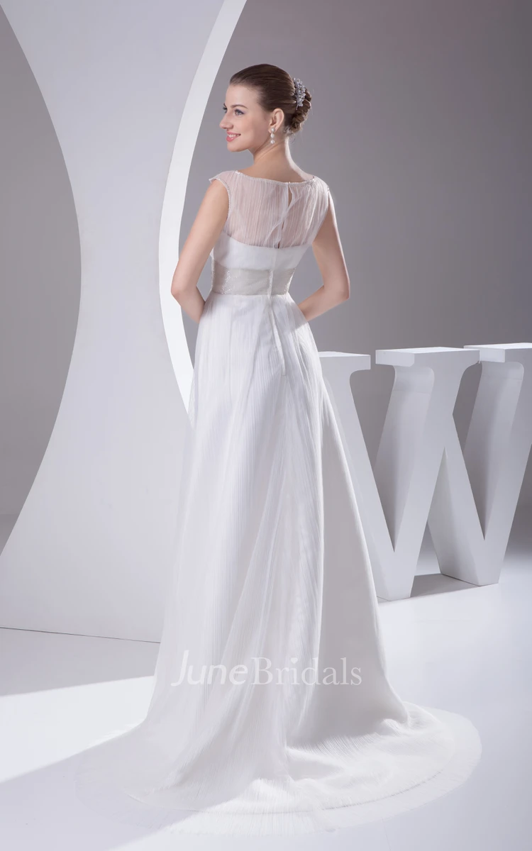 Chiffon Sleeveless Floor-Length Dress With Beaded Waist