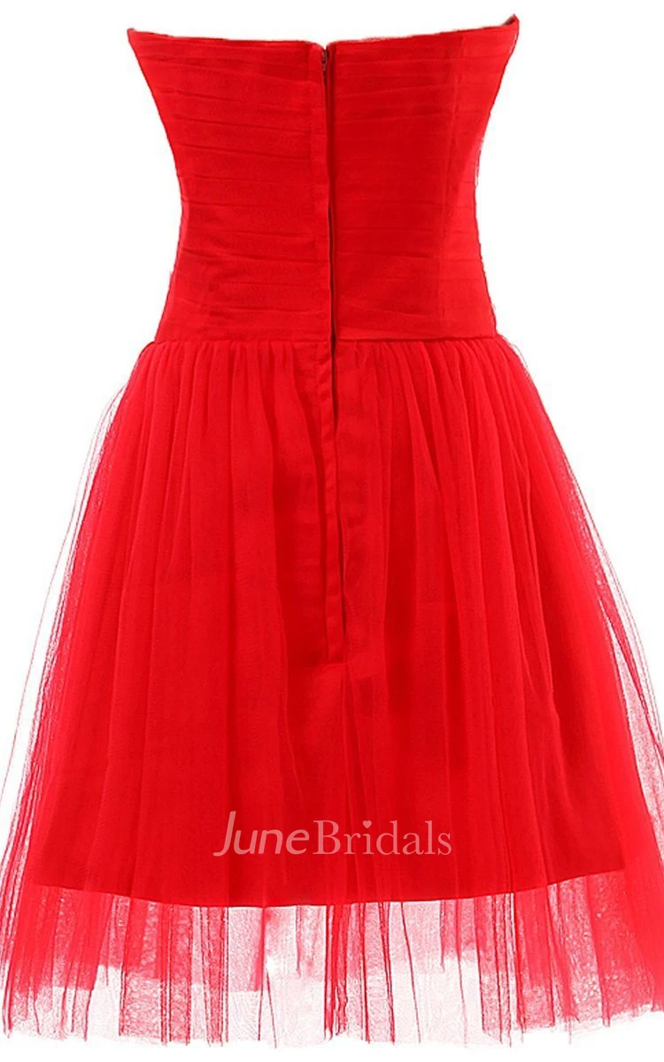 Sweetheart Basque Waist Dress With Tulle Overlay