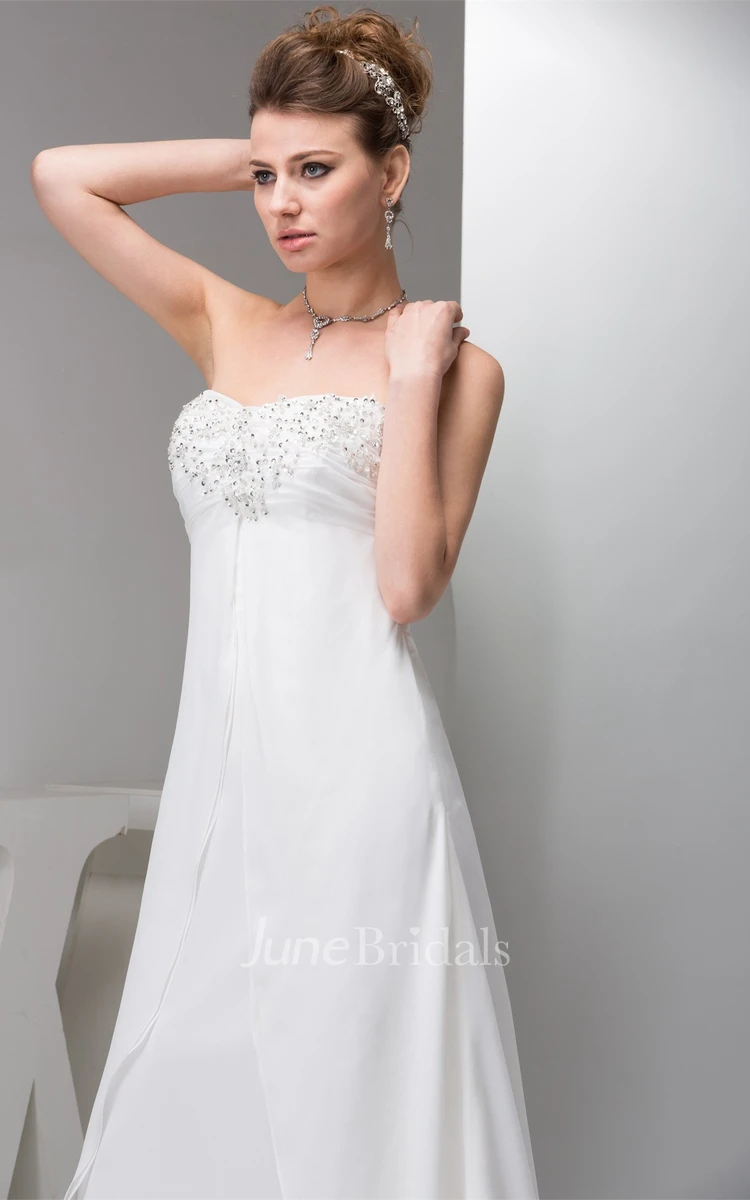 Sweetheart Ruched Chiffon Dress with Crystal Detailing