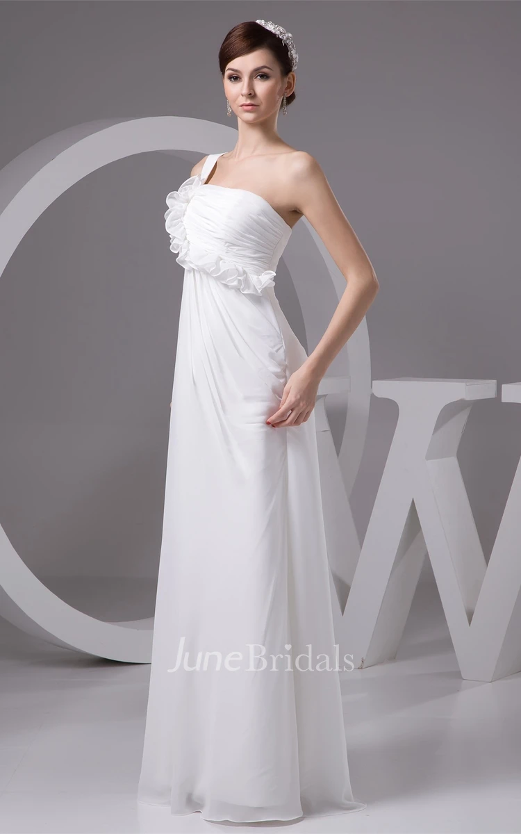 Single-Strap Chiffon Empire Dress with Flower and Pleats